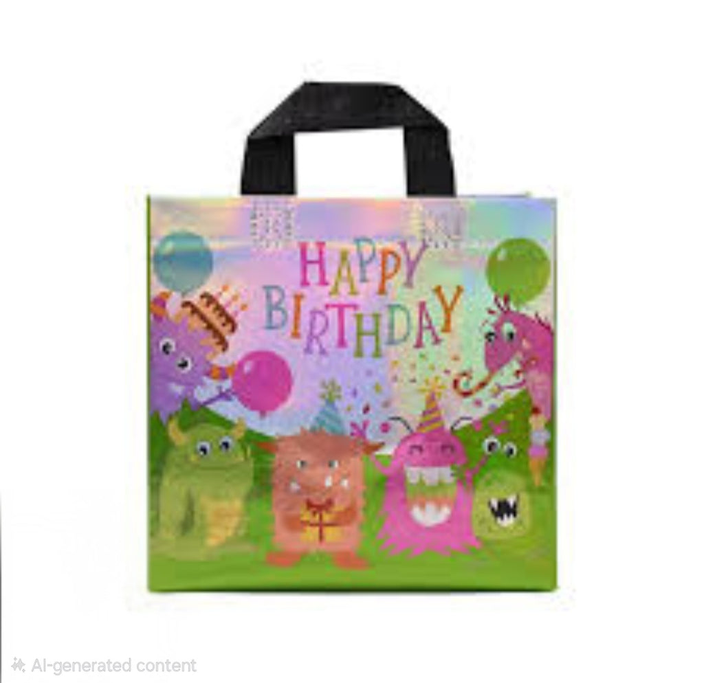 Holographic Monster Birthday Gift Bag – Reusable Party Gift Bag