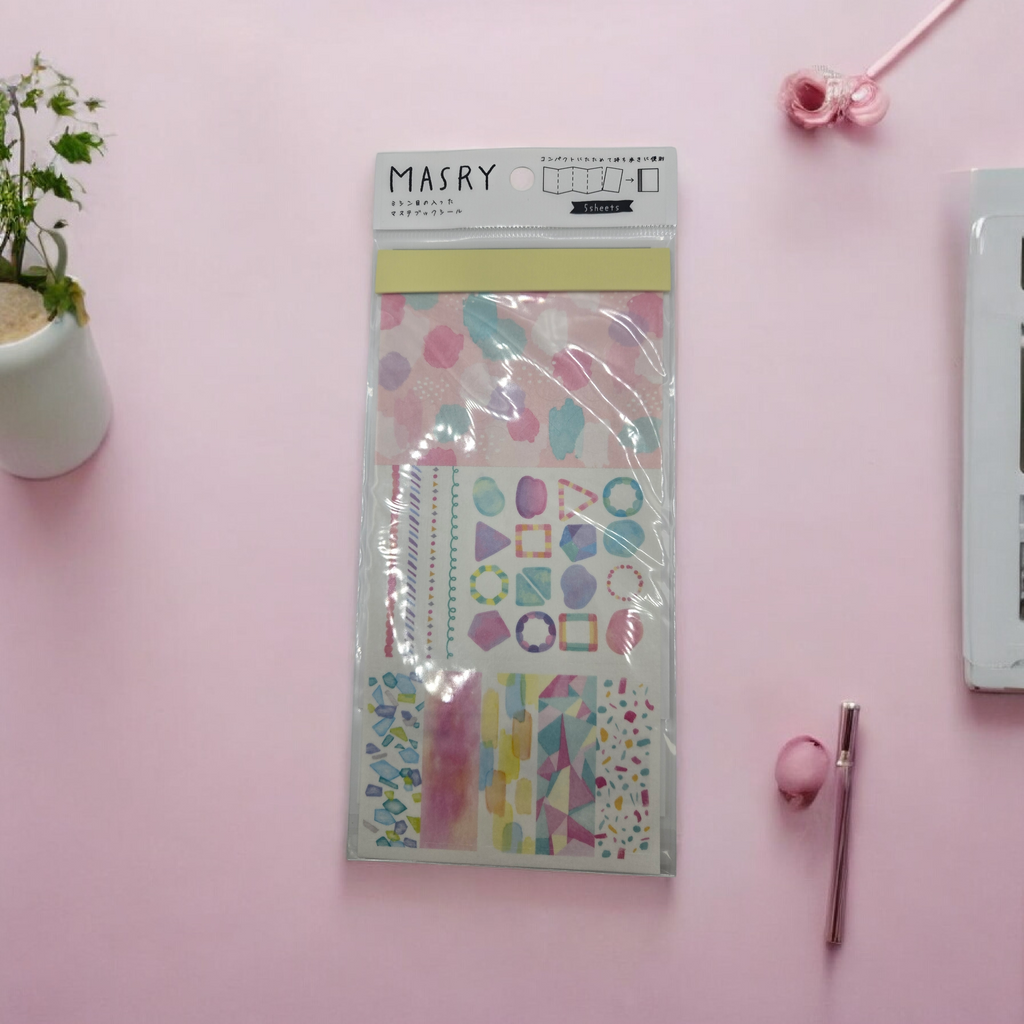 MASRY Japanese Sticker Sheets | Pastel Shapes & Patterns | Kawaii Journaling Stickers