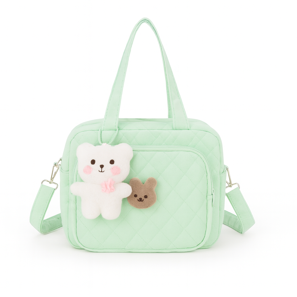Mint Green Kawaii Tote Bag – Bear Charm
