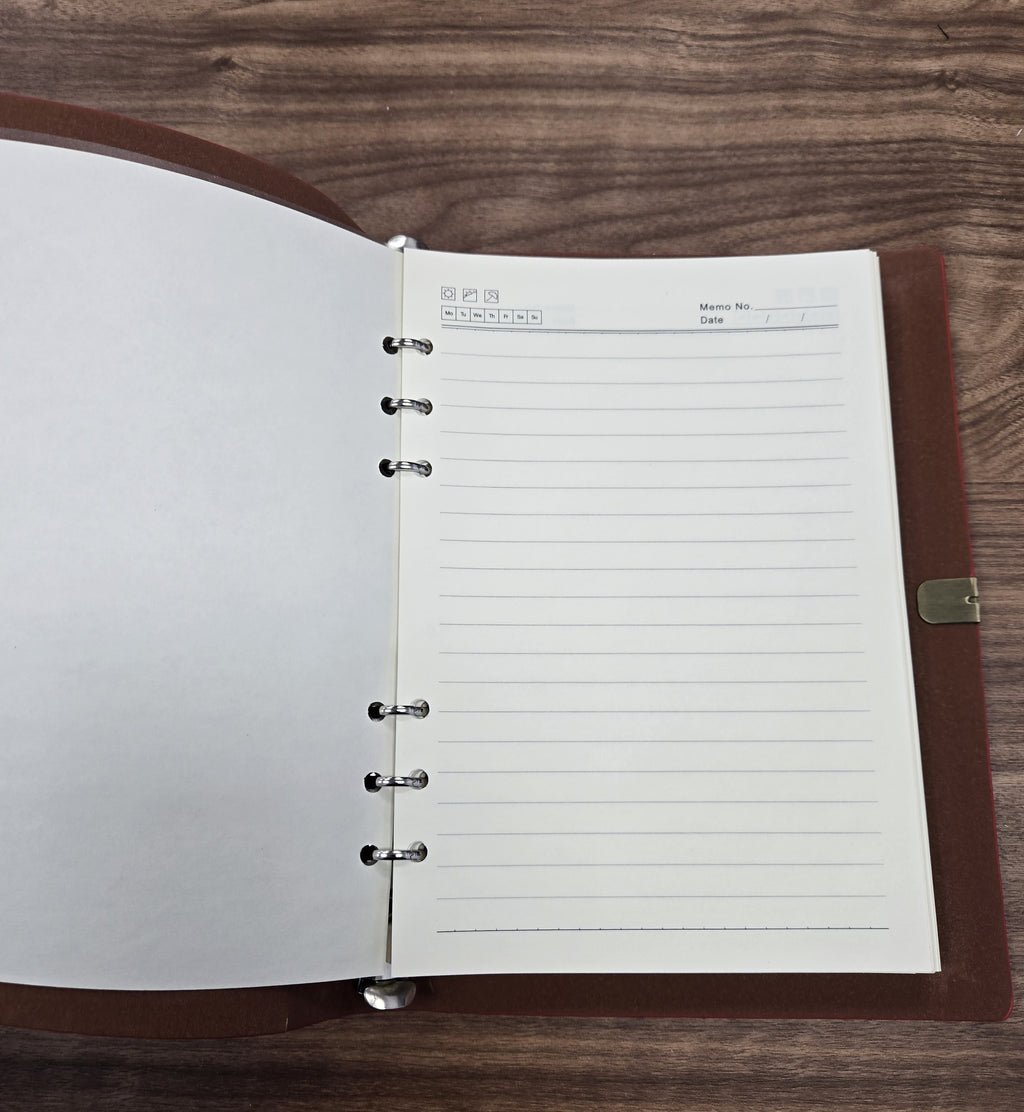 Red Faux Leather Ring Binder Journal – Refillable Notebook – Vintage Style Planner