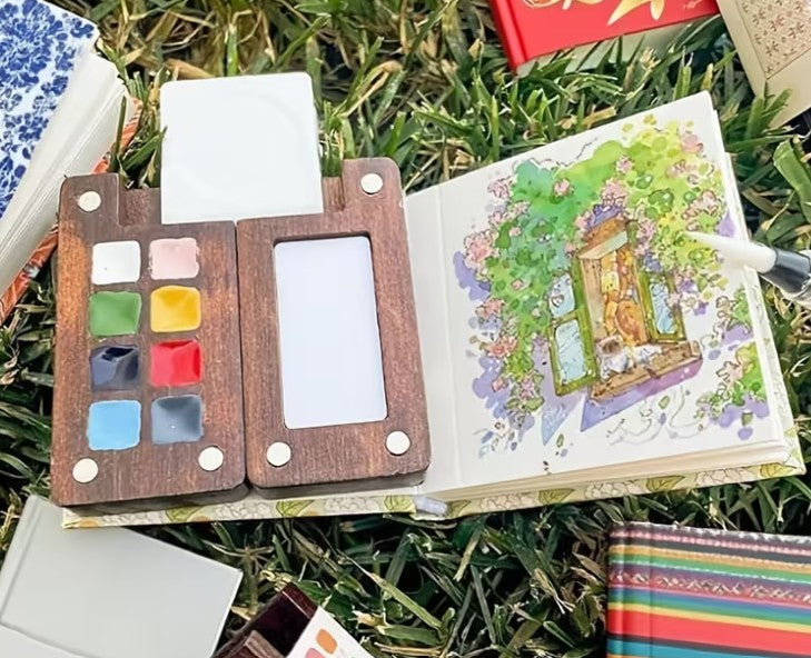 Mini Portable Watercolor Palette – Wooden Travel Paint Set