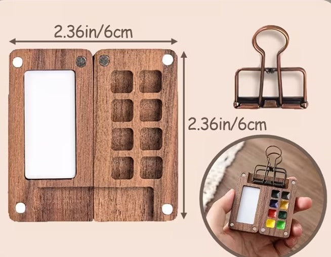 Mini Portable Watercolor Palette – Wooden Travel Paint Set