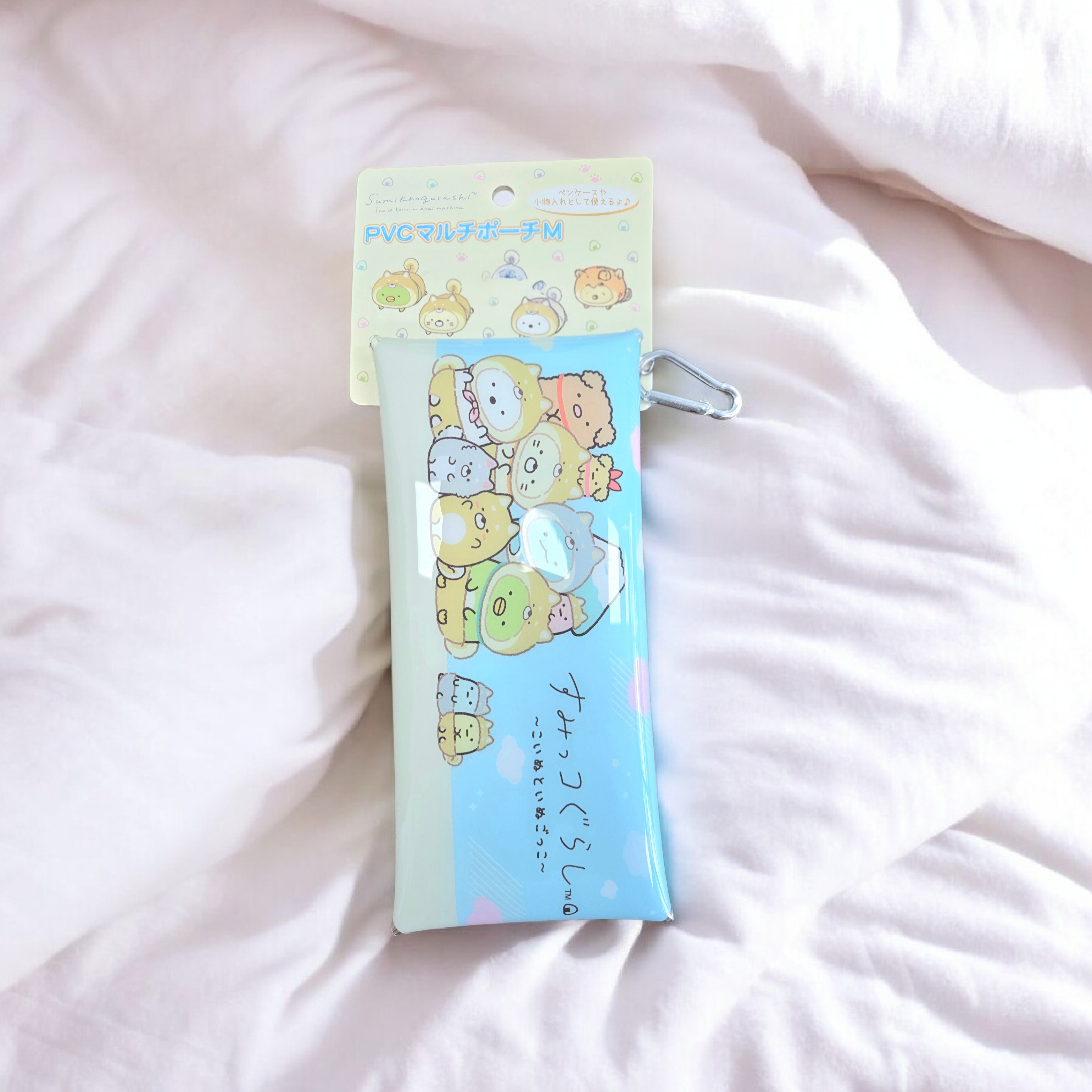 Kawaii PVC Zipper Pouch with Carabiner | Cute Character Pencil Case | Pastel Japanese-Style Accessory Pouch
