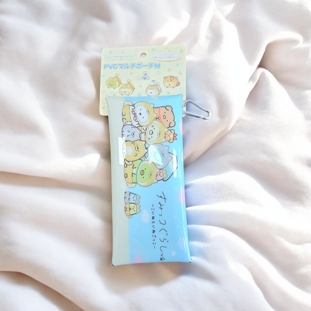 Kawaii PVC Zipper Pouch with Carabiner | Cute Character Pencil Case | Pastel Japanese-Style Accessory Pouch