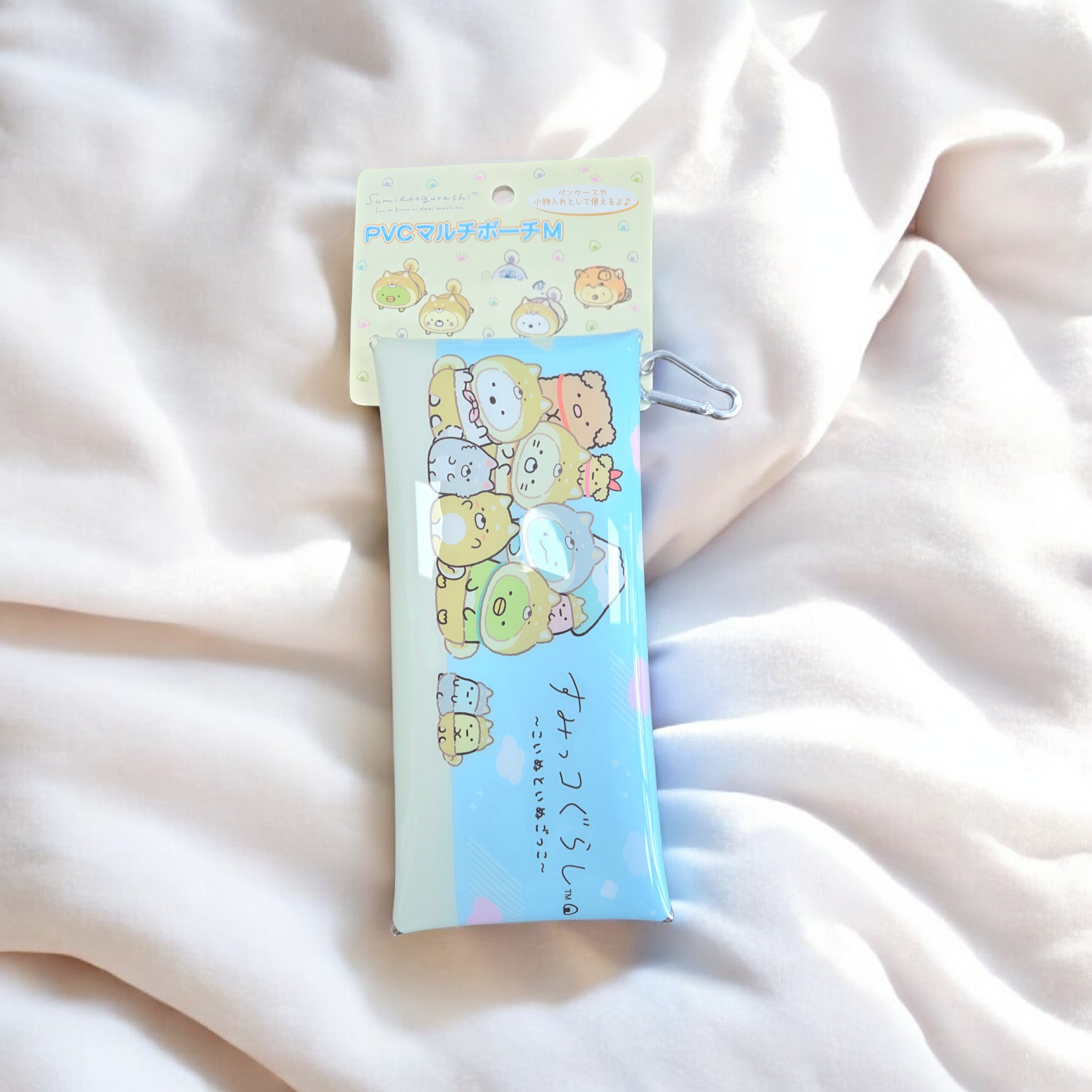 Kawaii PVC Zipper Pouch with Carabiner | Cute Character Pencil Case | Pastel Japanese-Style Accessory Pouch