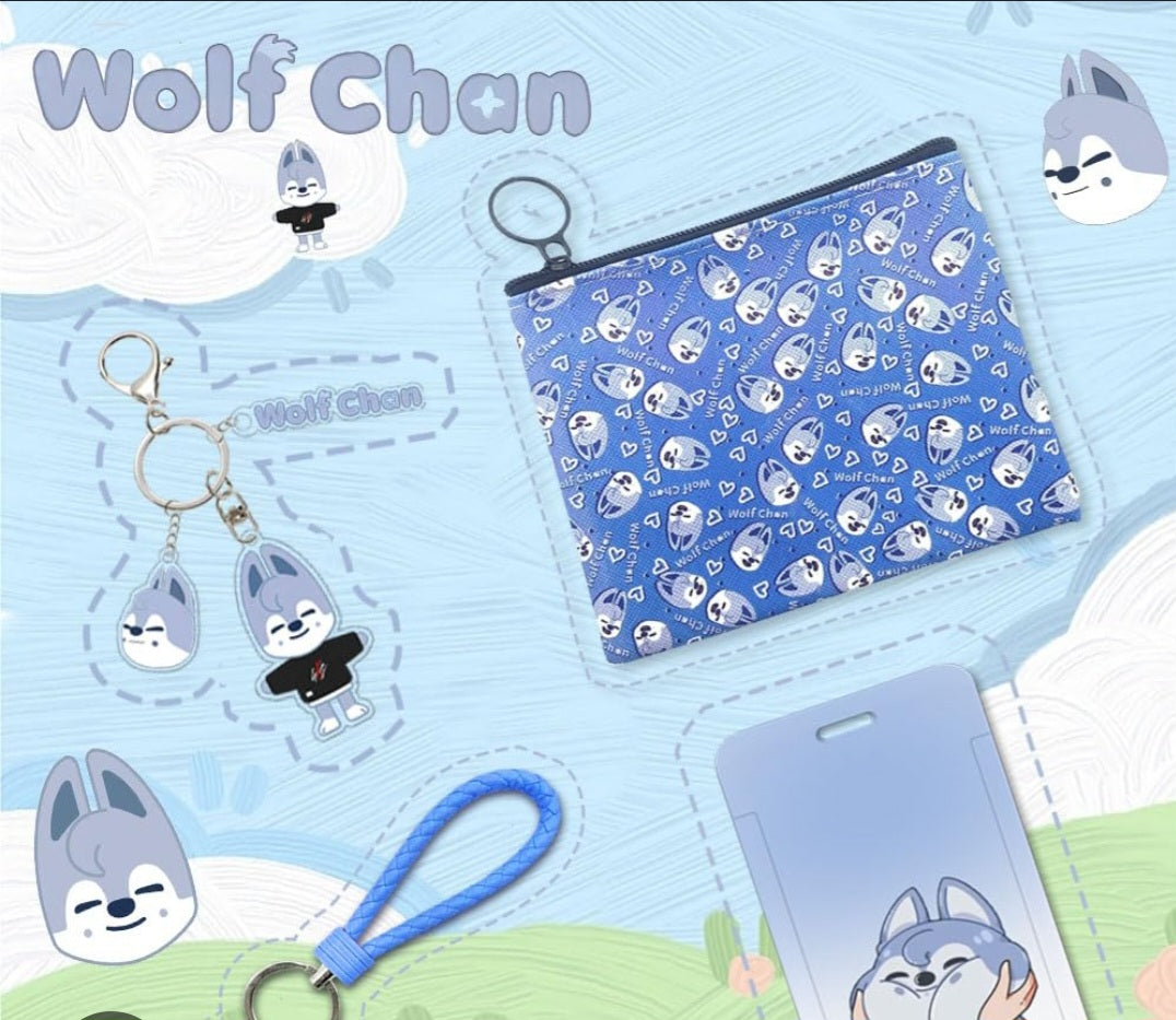Stray Kids Wolf Chan set including a photocard holder and&nbsp; keychain.&nbsp;