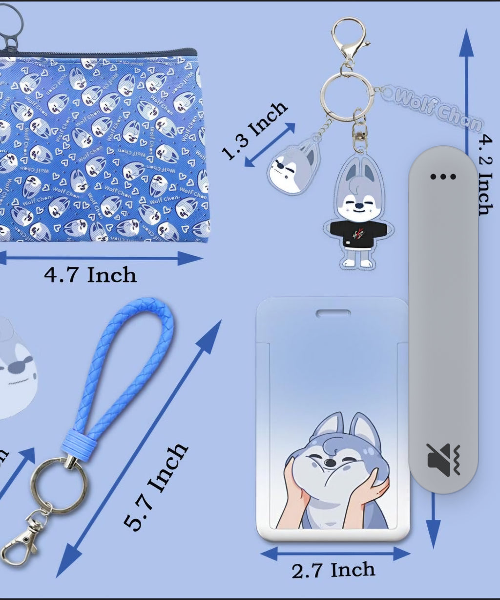 Stray Kids Wolf Chan set including a photocard holder and&nbsp; keychain.&nbsp;