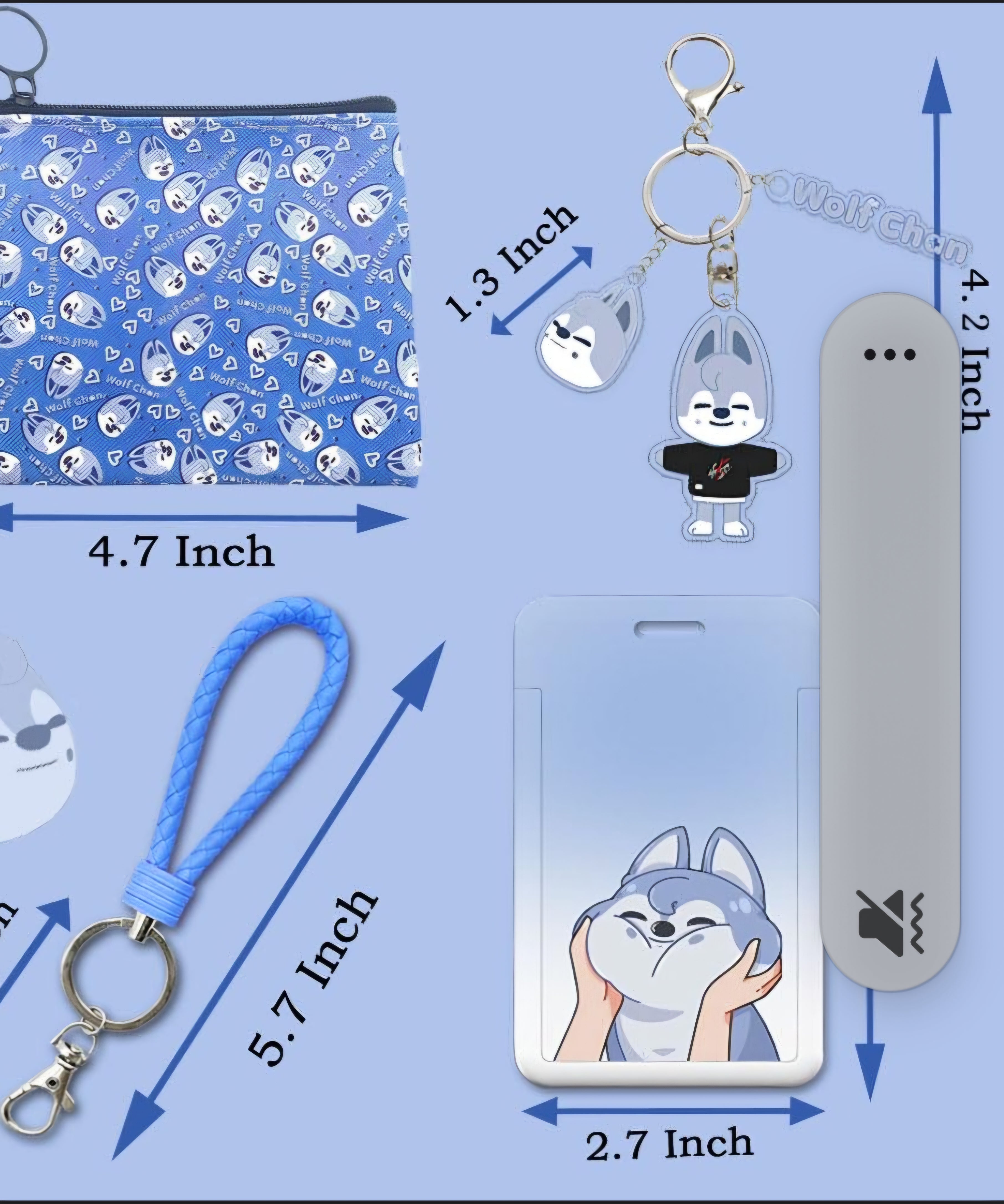 Stray Kids Wolf Chan set including a photocard holder and&nbsp; keychain.&nbsp;